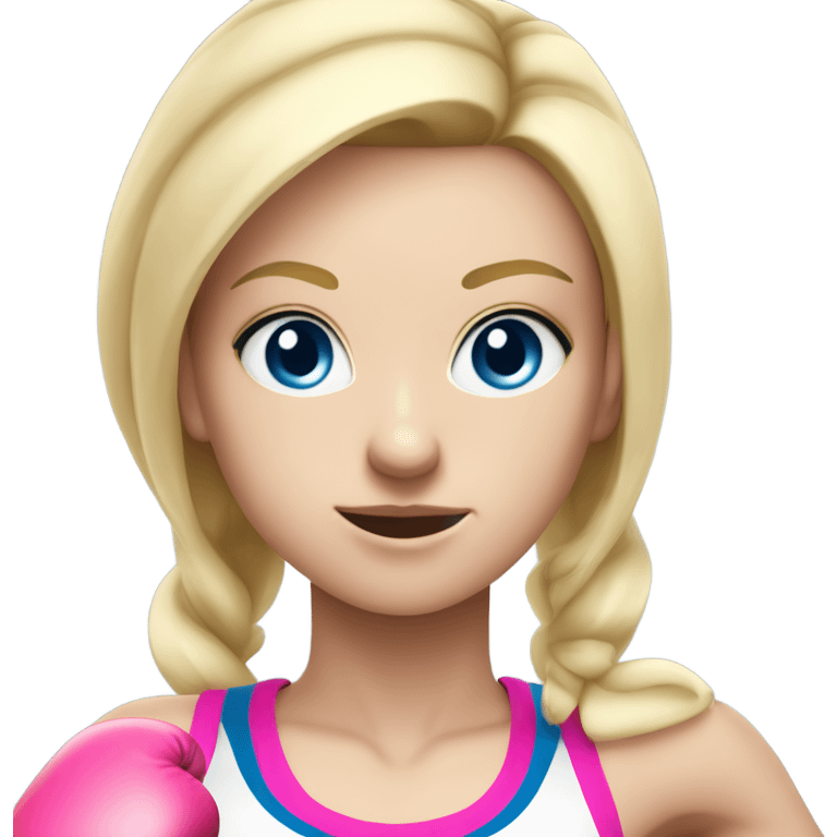 Blonde girl, white skin, blue eyes, slender, in pink activewear boxing  emoji