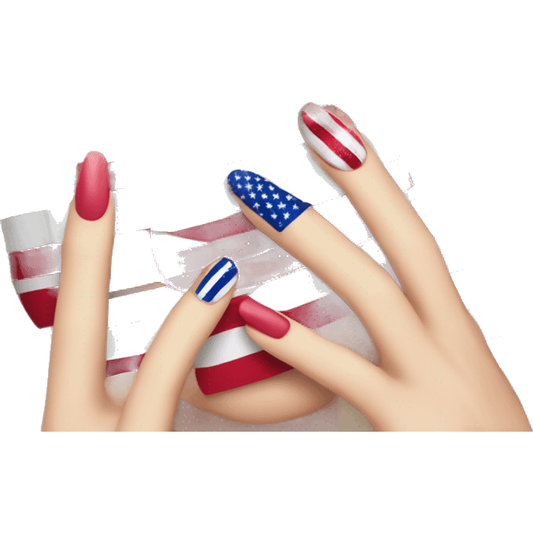 american flag with a manicure, fake lashes, lipstick, and hair emoji