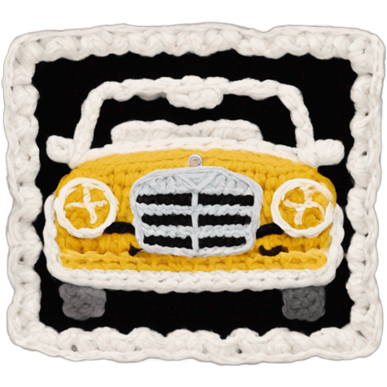 crochet granny square with Mercedes emoji