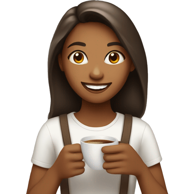 Girl with coffee smiling emoji