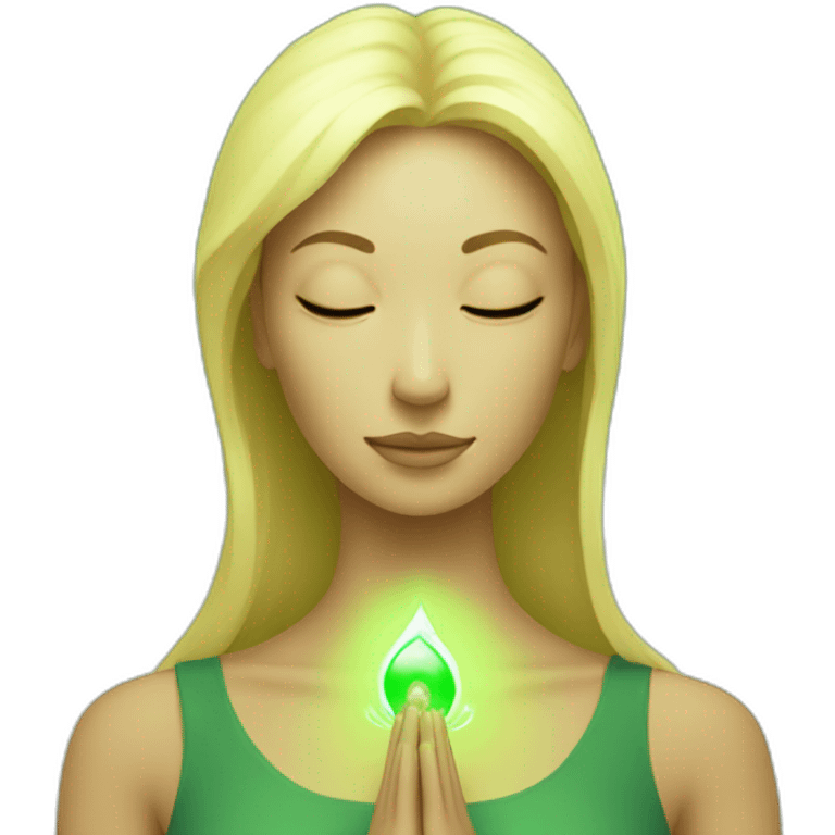 blonde woman meditating with green aura emoji