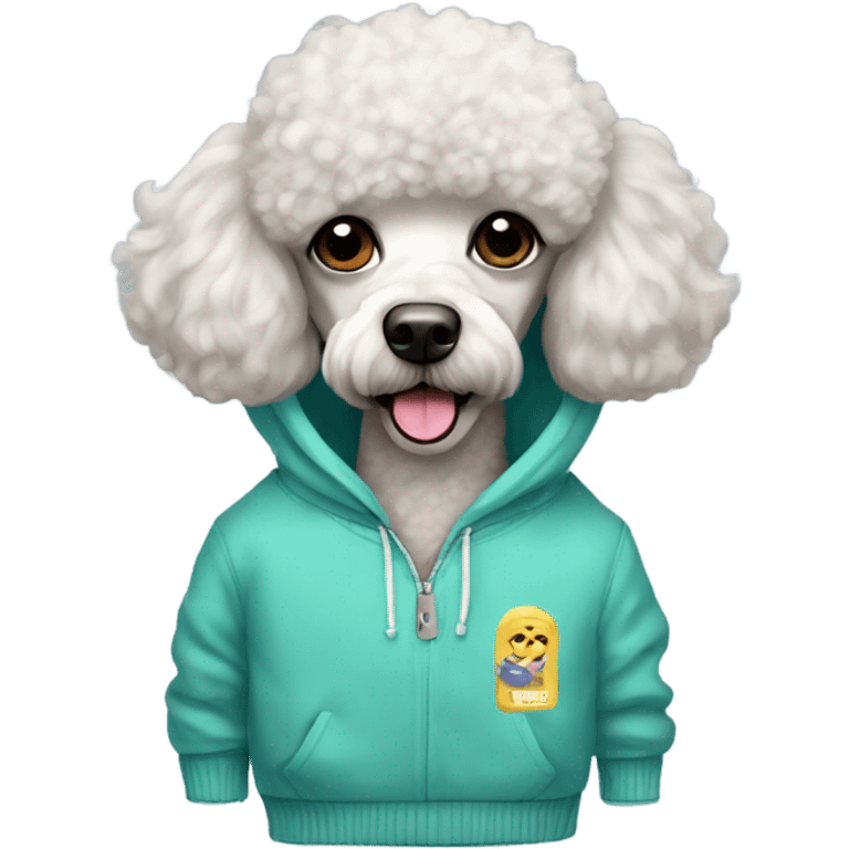 Poodle with mustache and a sweatshirt emoji