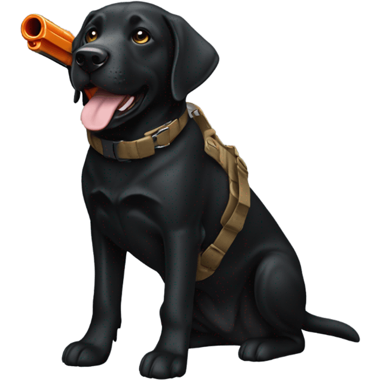 Black lab with a toy gun emoji