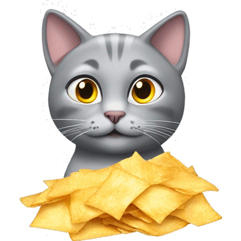 grey cat with pack of chitos chips emoji