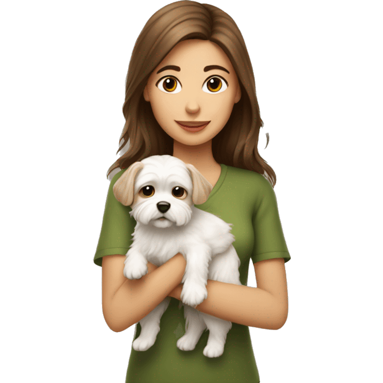 Brown hair girl with small maltese puppy emoji