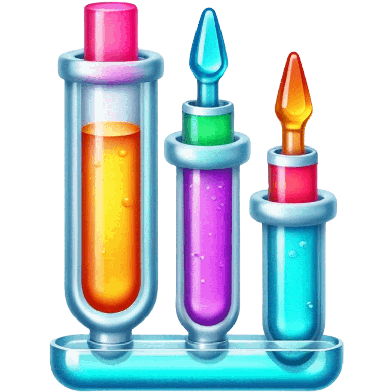 Epoxy resin art icon, jewelry and decorative items made with fluorescent epoxy resin, visible tubes of resin with bright colors, mixing tools, and molds, glowing effect on the resin, minimalistic style, clean lines, transparent background. emoji