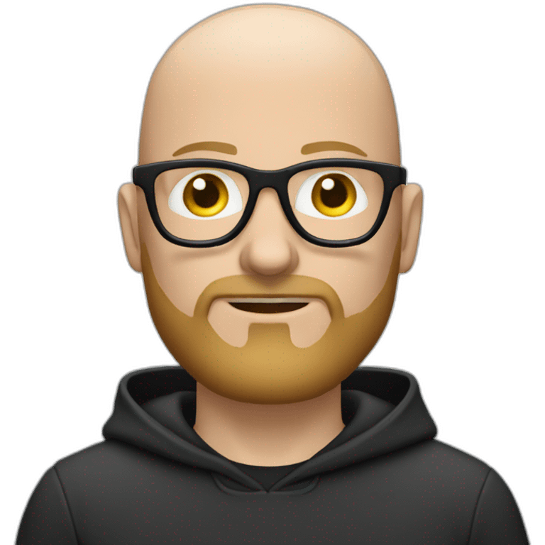 bald white man with glasses and a black beard typing on apple computer wearing a black hoodie emoji