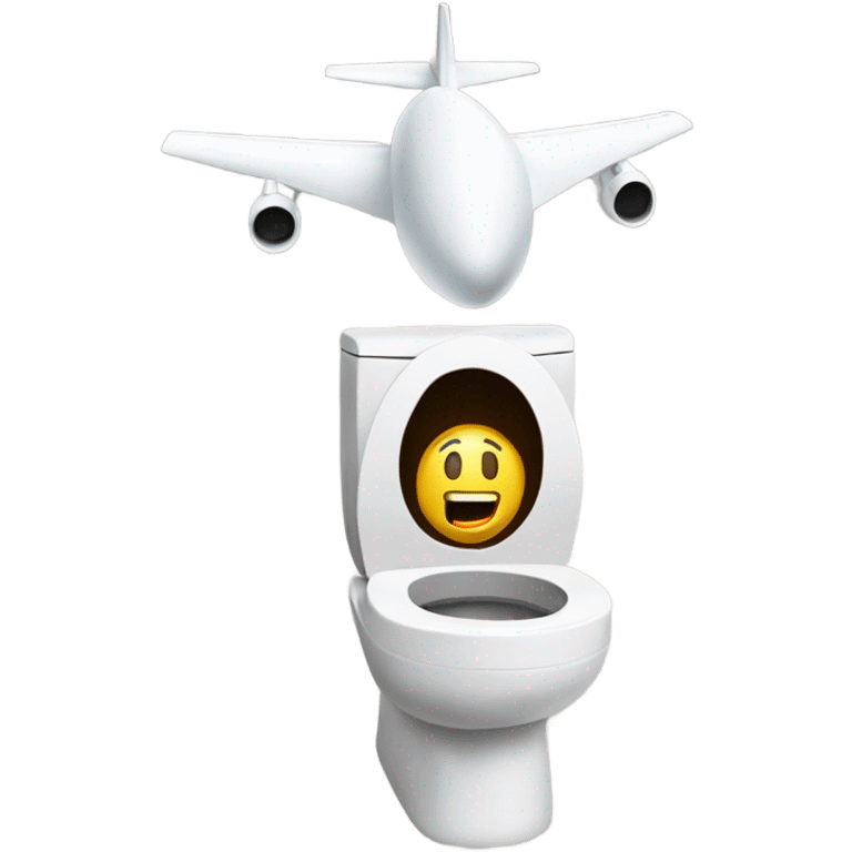 A plane flying into two tall toilets emoji