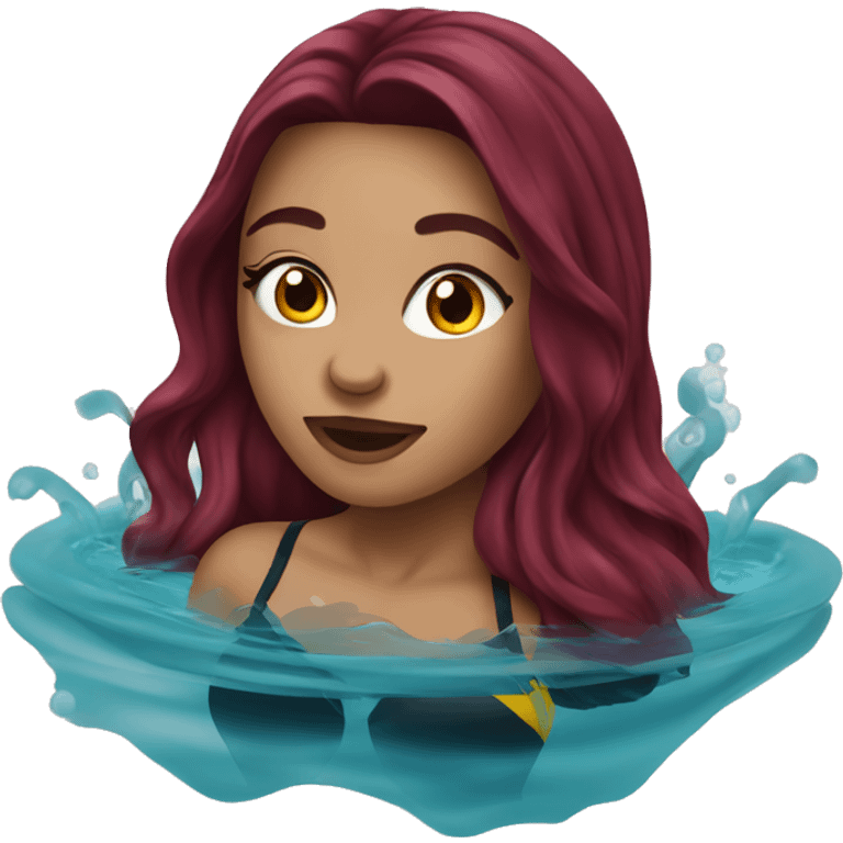 Beautiful tattooed  burgundy long haired woman swimming in a pool emoji