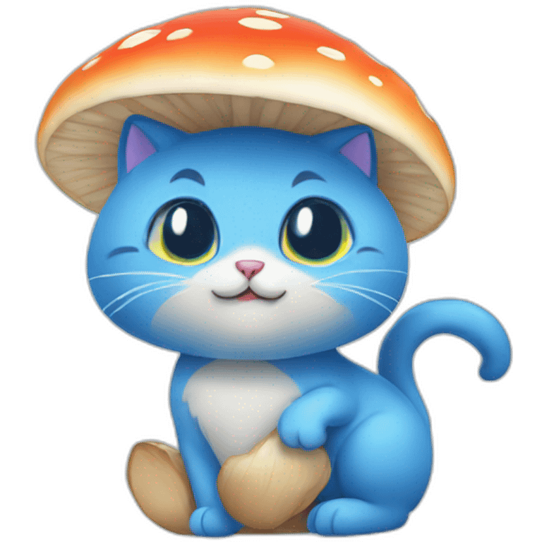 Blue little cat have mushroom emoji