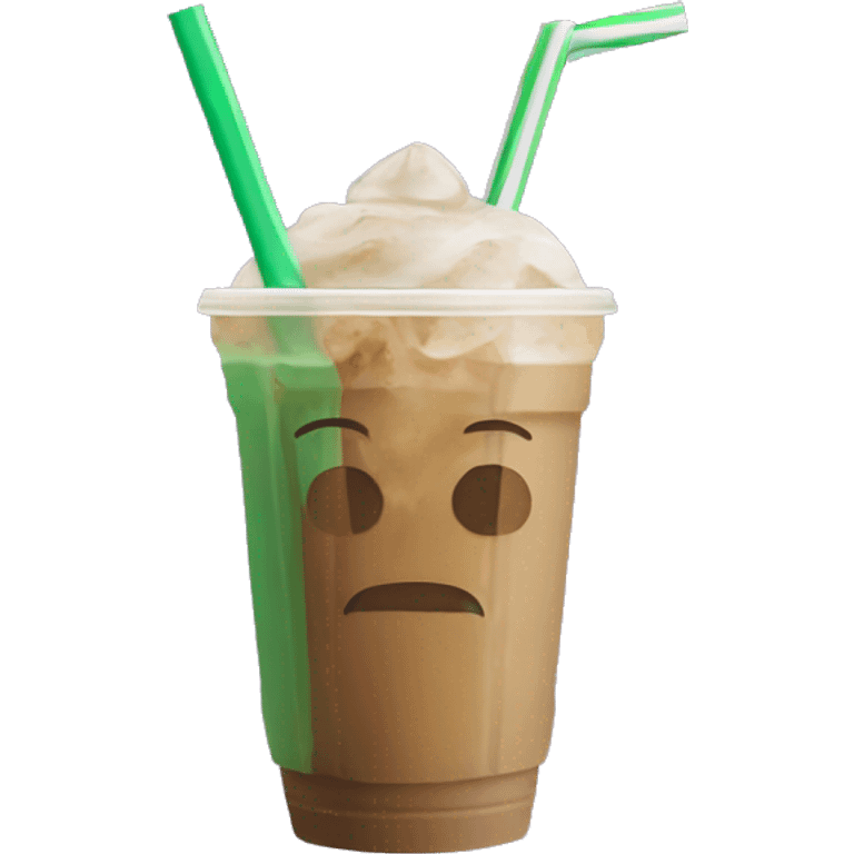 Iced coffee with green paper straw emoji