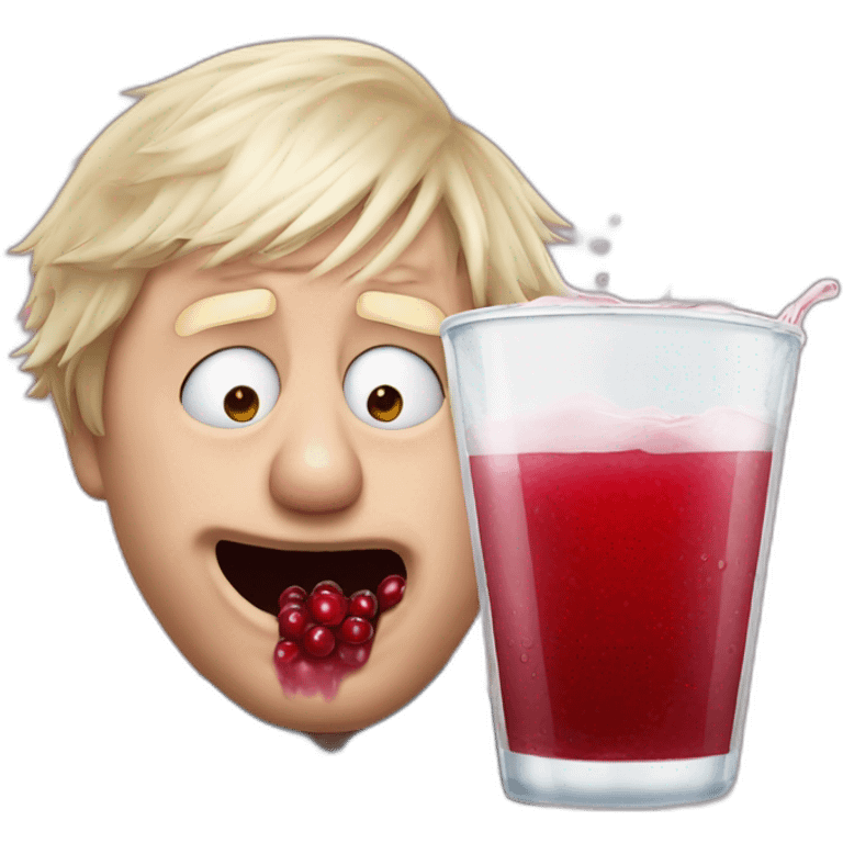 Boris Johnson with cranberry juice leaking from his mouth emoji