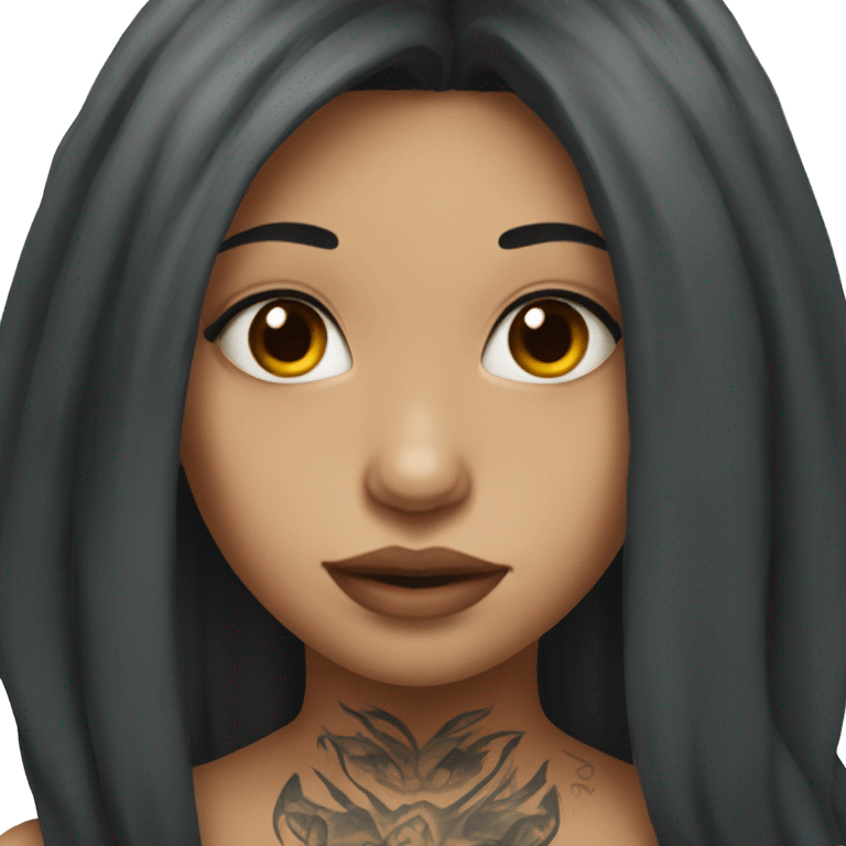 Girl with dark long hair and tattoos on her neck  emoji