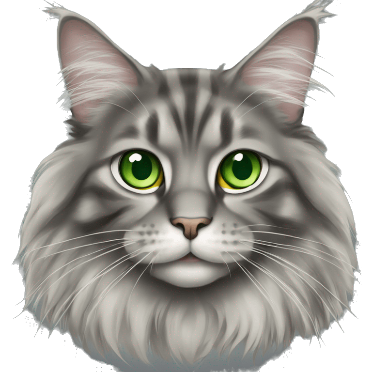 Grey tigered Maine coon cat with green eyes emoji