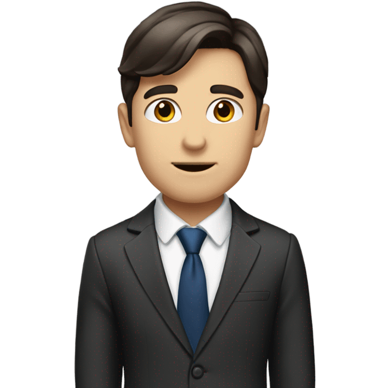 Can you make it small Young man with dark brown hair, fair skin accountant in suit with great jawline emoji