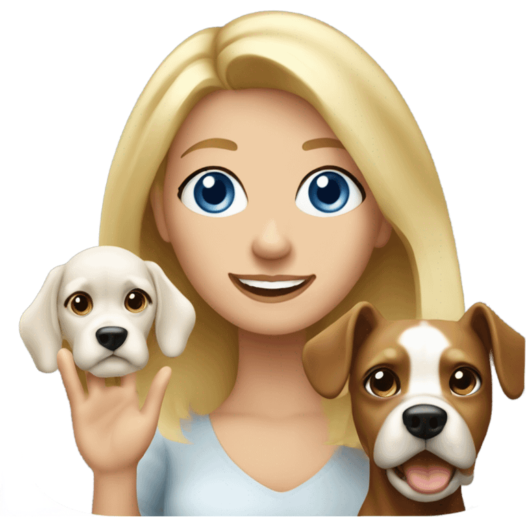 blue eyed blonde lady waving with brown Cockapoos dog emoji