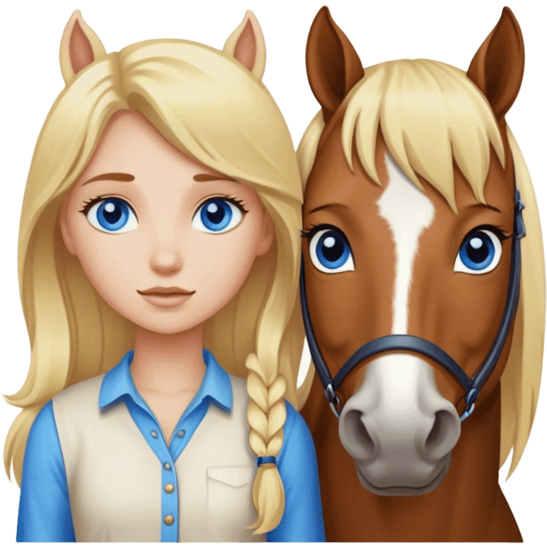 Blonde and blue eye girl with horse emoji