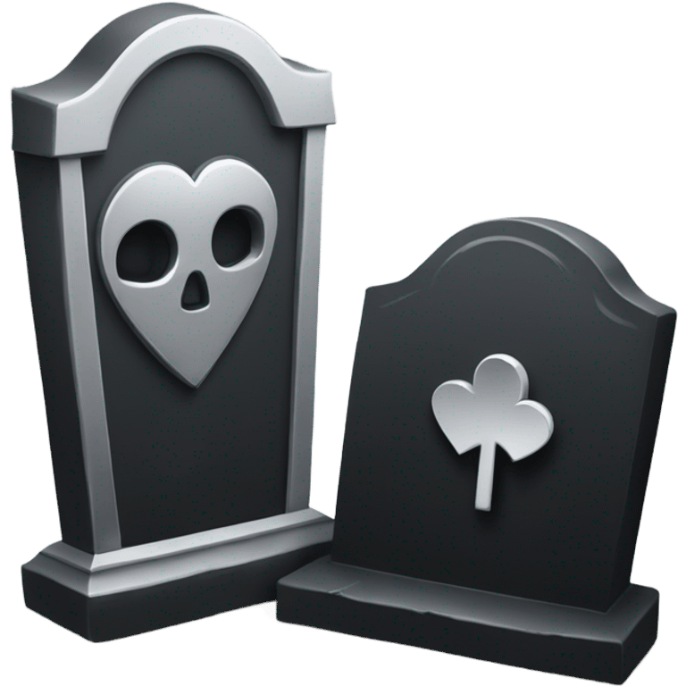 a black tombstone in silver RIP and a silver heart emoji