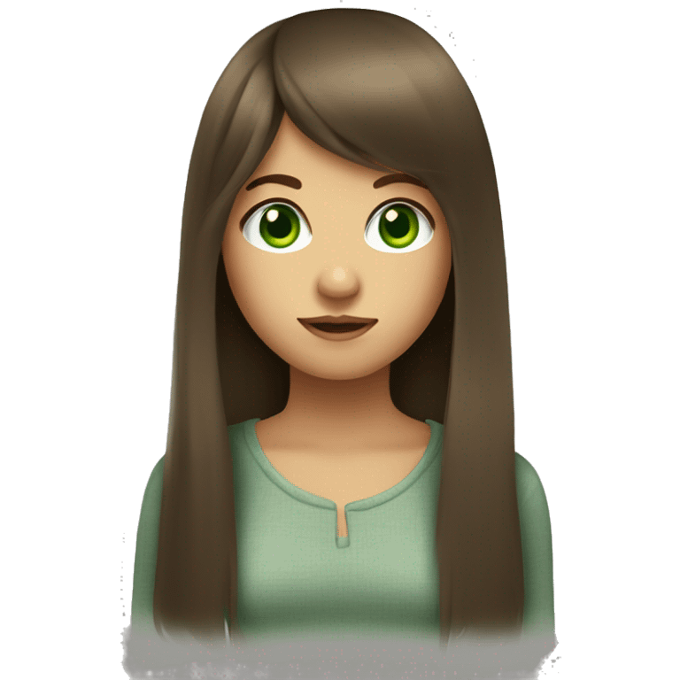 girl with long brown hair with bangs and green eyes emoji