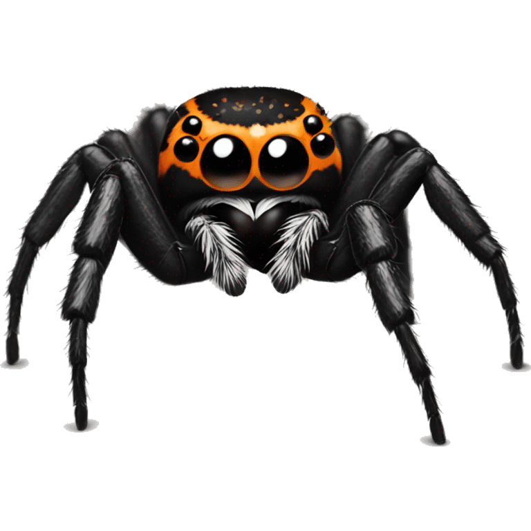 black bold jumping spider with white markings, orange spots on its legs emoji