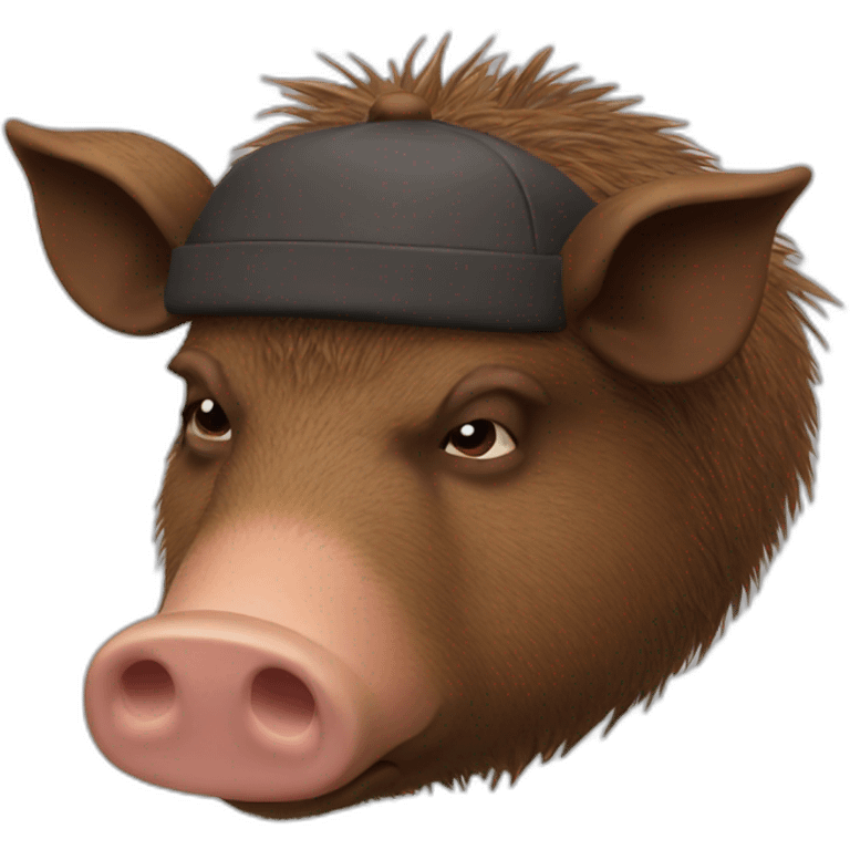 fullface brown boar tired of life with a black winter hat emoji