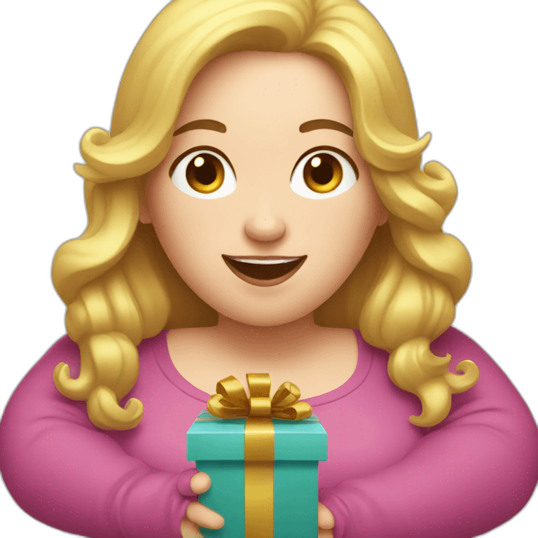 overweight white woman opening a gift emoji