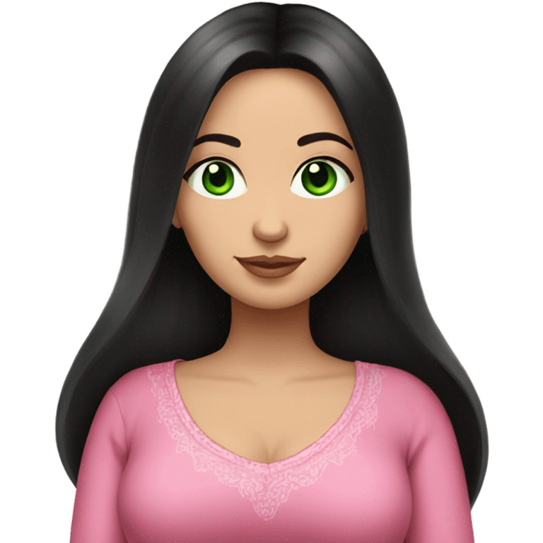 Beautiful Russian lady with green eyes and very long black hair pink clothes pregnant emoji