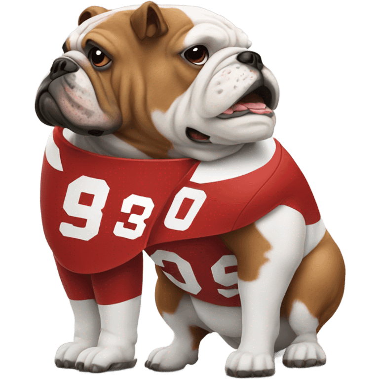 Football player red jersey with white bulldog emoji