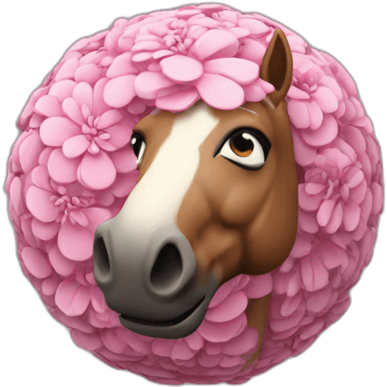 3d sphere with a cartoon filthy peony Horse skin texture with calm eyes emoji