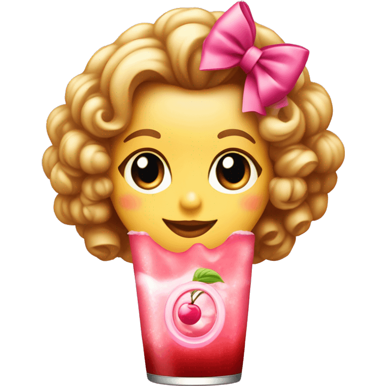 Shirley temple soda with cherry and pink bow emoji