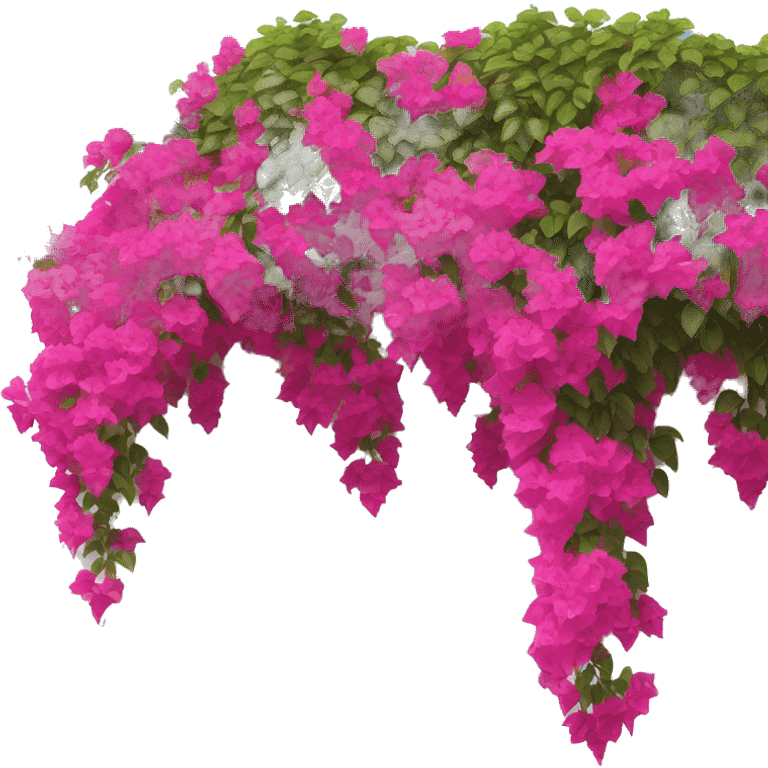 Bright pink bougainvillea flowers cascading over a white stucco wall. emoji