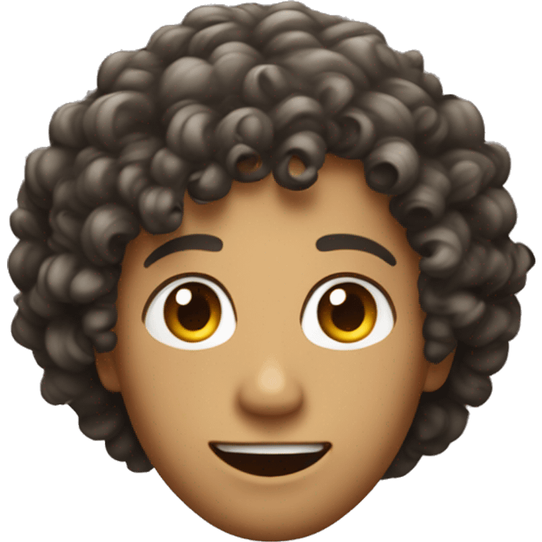 An emoji of a person with curly hair, showcasing bouncy and voluminous curls, often with a friendly or cheerful expression emoji