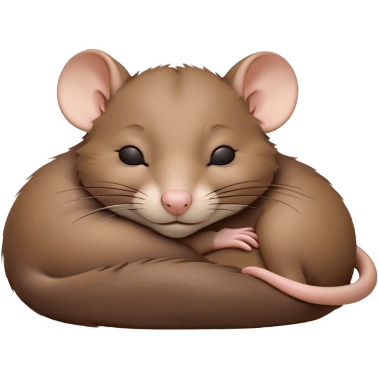 Meme-Worthy Cute Sleeping Brown Rat Portrait Emoji, Head resting peacefully with a contented smile, showcasing a compact, nimble build and a luxuriously soft brown coat, eyes gently closed in serene, restful slumber, Simplified yet hilariously adorable features, highly detailed, glowing with a soft, drowsy light, high shine, relaxed and utterly lovable, stylized with an air of playful laziness, soft glowing outline, capturing the essence of a sleeping rat that feels destined to become the next viral sensation of adorable urban rest! emoji