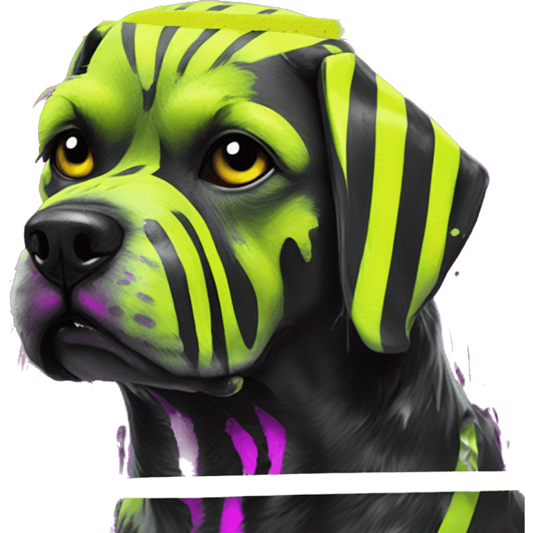 .Zombie_ Vaporwave black holographic oilslick zombie dog yellow caution tape graffiti neon yellow stripes emoji