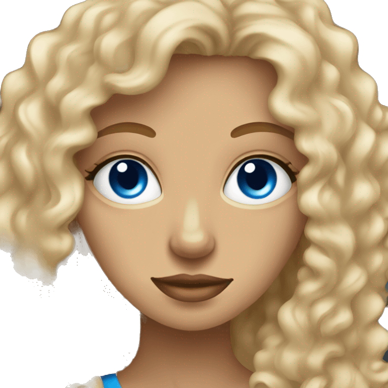 tan Blonde curly haired girl with blue eyes drinking coffee  emoji