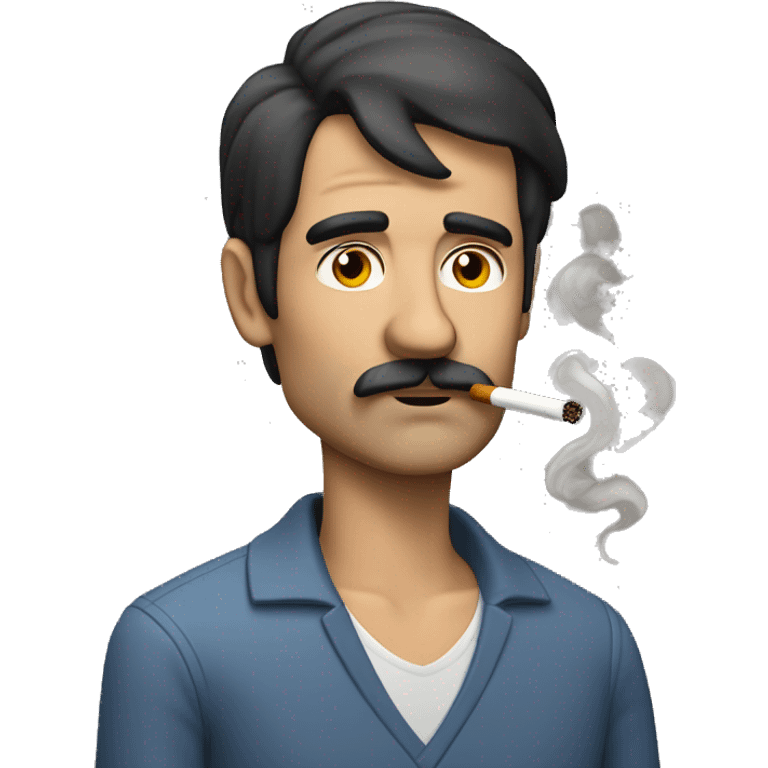 dark hair middle aged man with side bangs and small mustache under the nose smokes a sigarette emoji