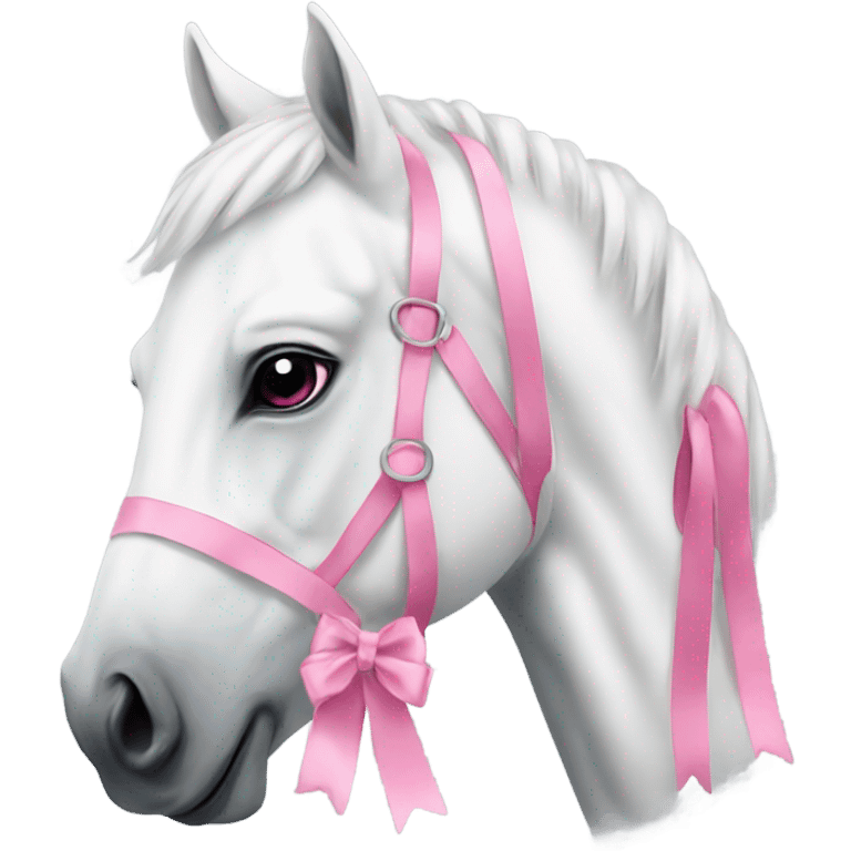 A beautiful white horse with a minimalistic pink bow emoji