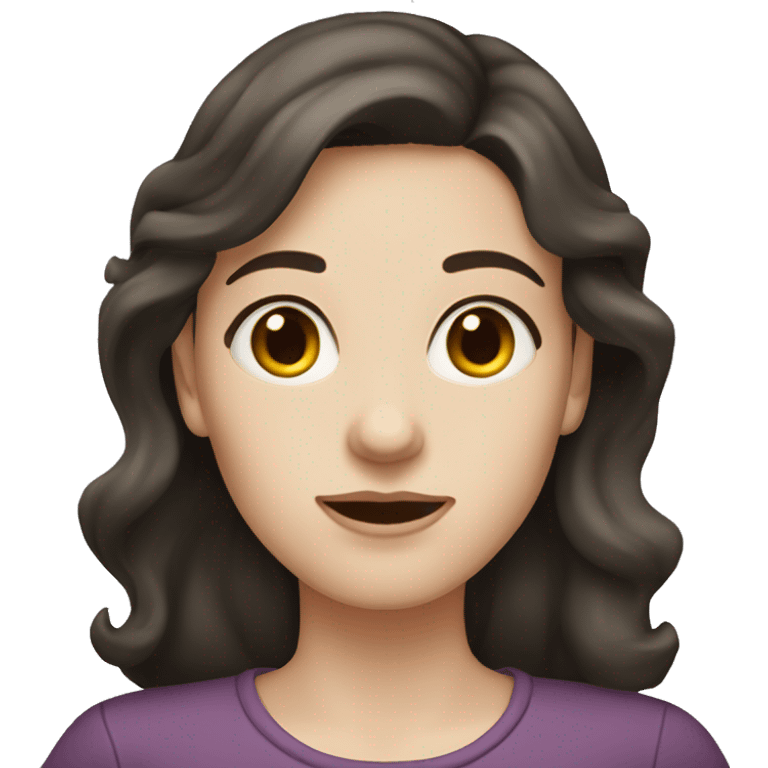 wavy medium dark hair women with pale skin, wide eyes, wide face emoji