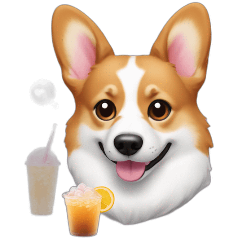 corgi drink bubble tea emoji