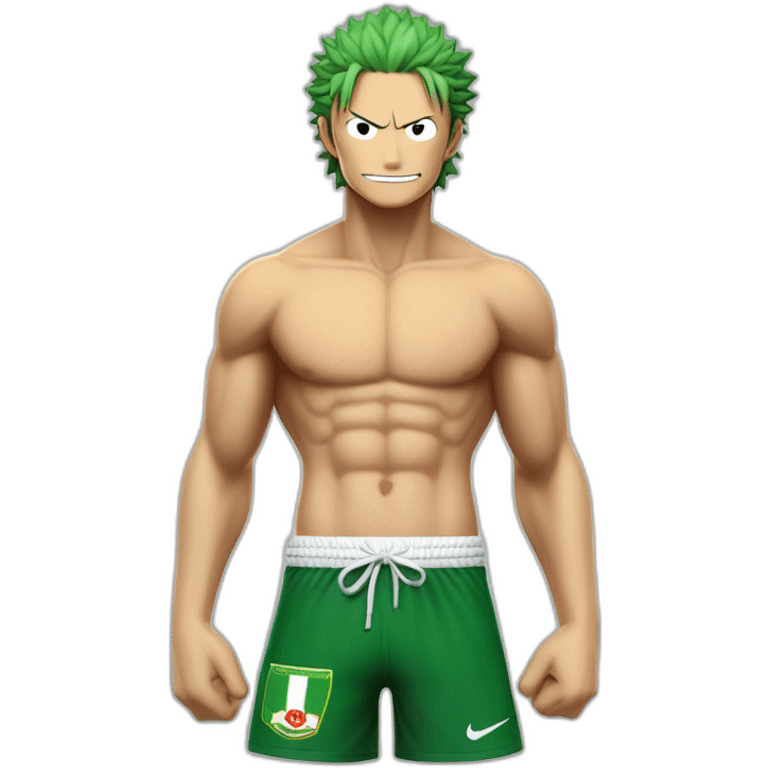 rononoa zoro de one piece qui porte le maillot de foot avec le logo l'Algérie emoji