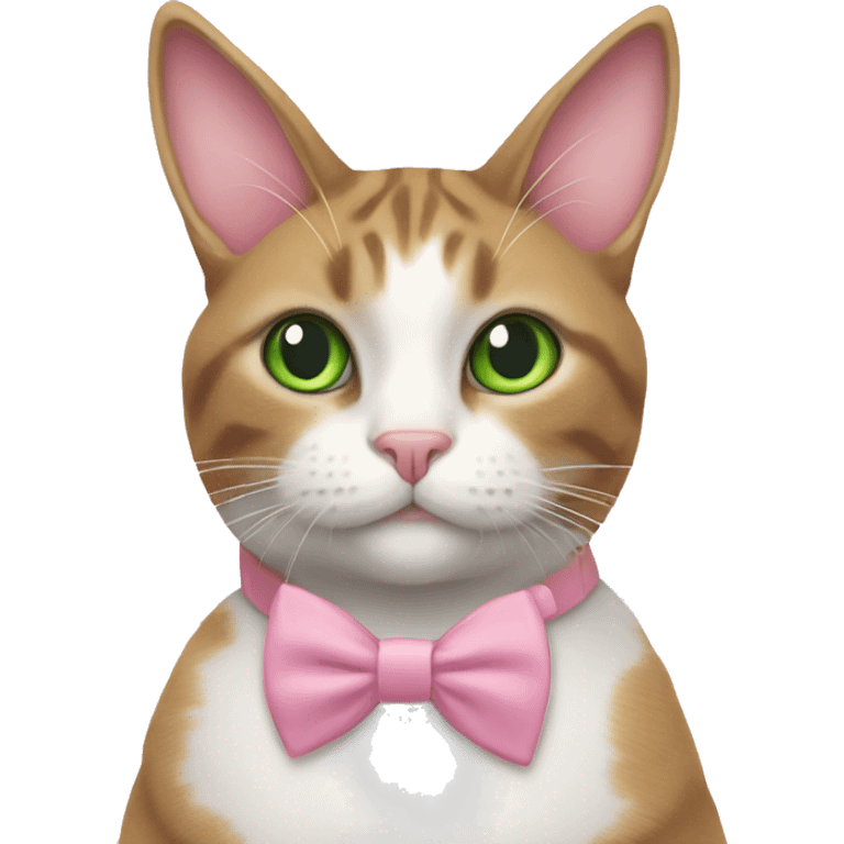 Cat in a bunny costume with pink bow tie and green eyes emoji