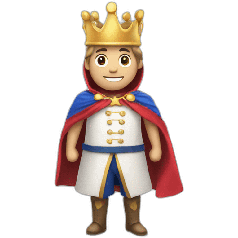 a french baguette hero wearing a french flag cape and a crown emoji