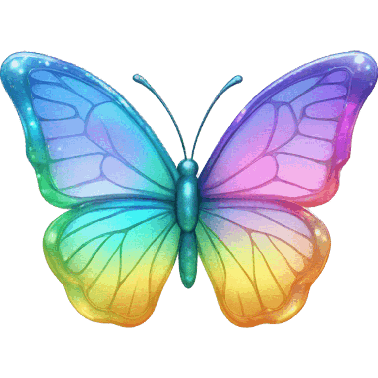 Sparkly Pastel rainbow-gradient iridescent glass butterfly emoji