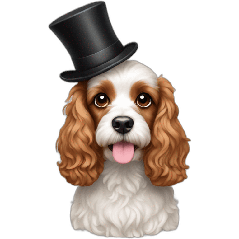 Cavalier spaniel poodle Maltese mix with a top hat emoji