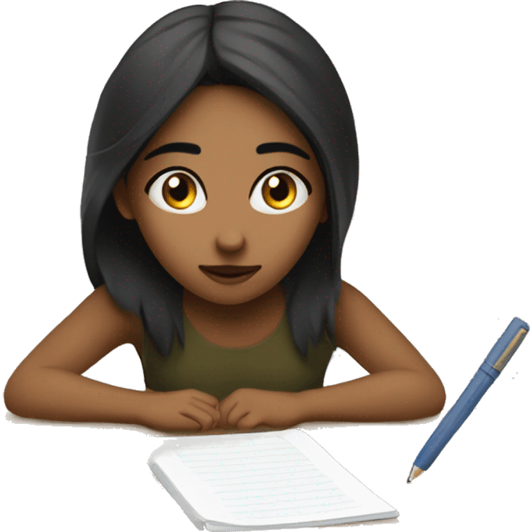 Tired girl with black eyes student writing an outline Tired girl with black eyes student writing an outline  emoji