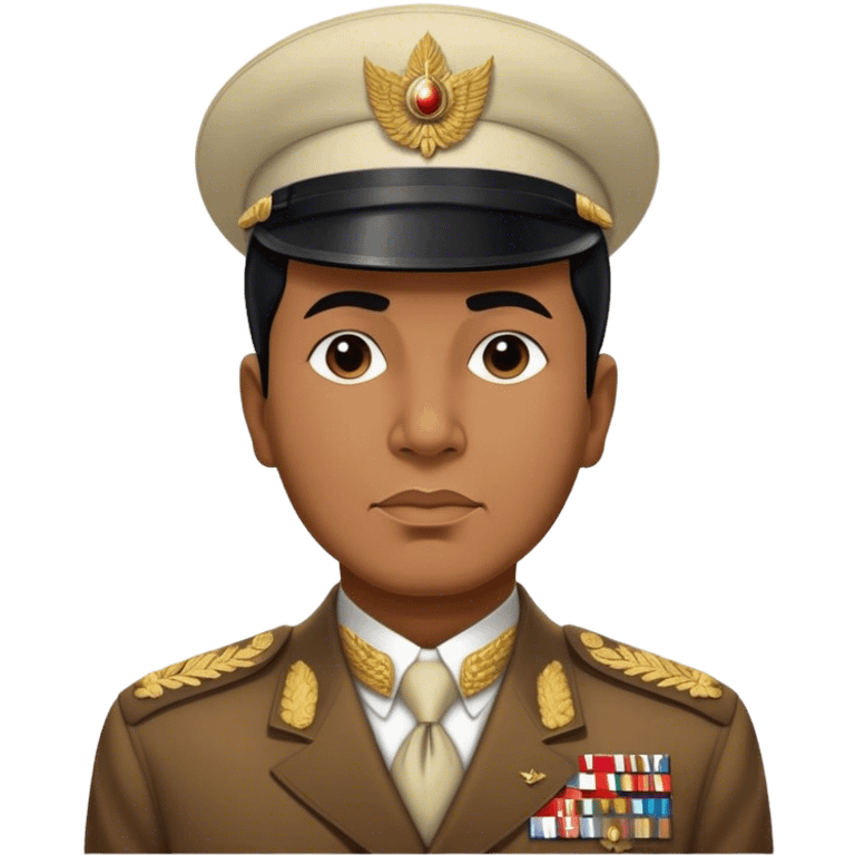 ​Cinematic Realistic Portrait of Sukarno, depicted in a lifelike, realistic style based on his iconic portrait, showcasing his thoughtful, charismatic expression in period attire, rendered with detailed textures and warm, evocative lighting that captures his pioneering spirit and national pride, emoji