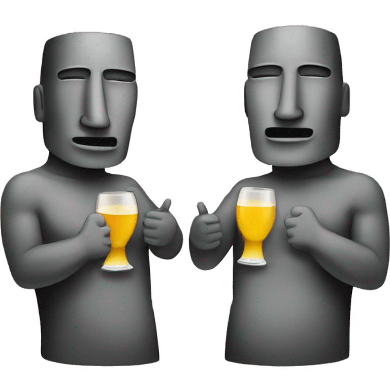 Two moai emojis facing each other while having a toast  emoji