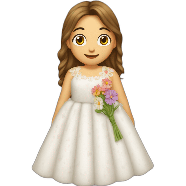 y crespo con un vestido largo y blanco del cual salen flores y mariposas volando emoji