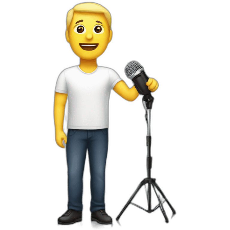 White Person men on stage spotlight with microphone stand emoji