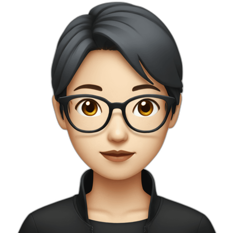 Red haired Asian girl with transparent glasses and black shirt emoji